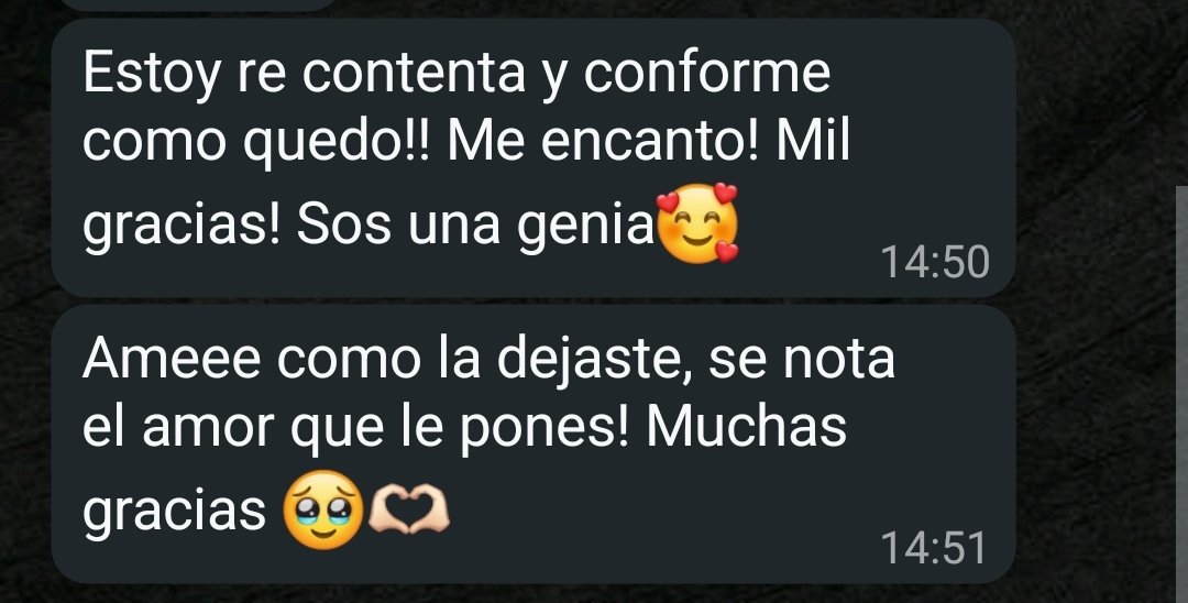 Captura de mensaje agradeciendo por el servicio a domicilio y el cuidado brindado